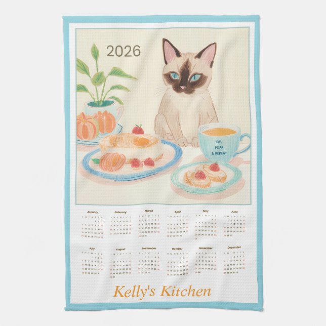 Calendrier Serviette de Cuisine Pattes de Siamois  (Vertical)
