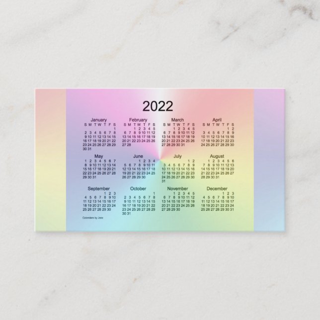 Calendrier Shimmer 2022 par Janz Carte de visite (Devant)