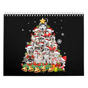 Calendrier Sibérie des lumières des arbres de Noël   chien