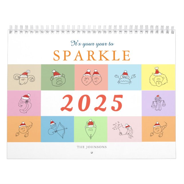 Calendrier Signes Zodiac mignons et citations positives 2025 (Protection)