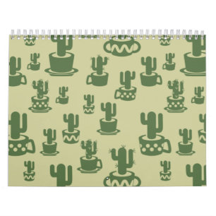 Calendrier Silhouette de cactus succulent en tasses et pots