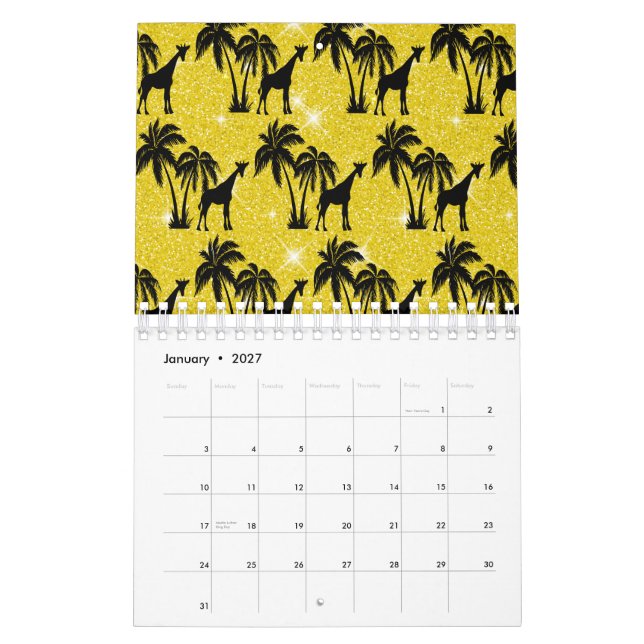 Calendrier Silhouette de girafe Feuilles de palmier tropical  (Jan 2027)