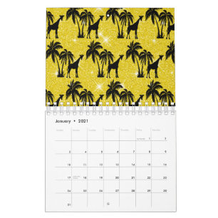 Calendrier Silhouette de girafe Feuilles de palmier tropical