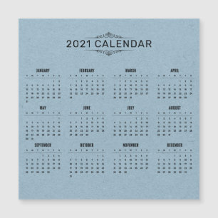 Calendrier simple 2021 sur papier bleu   Carte mag