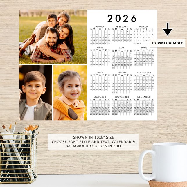 Calendrier simple 2026 Affiche de collage de 3 pho (Créateur téléchargé)