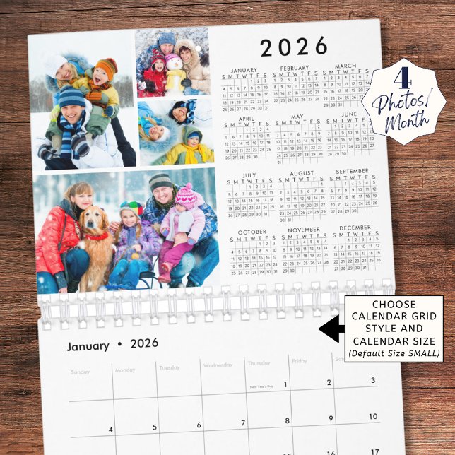 Calendrier Simple 4 Photos Par Mois 2026 Vue Annuelle (Créateur téléchargé)