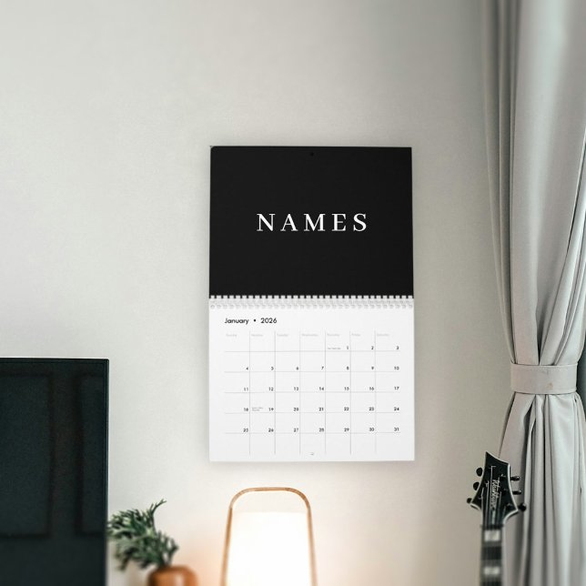 Calendrier Simple Black Custom Ajouter Votre Nom Élégant (Créateur téléchargé)