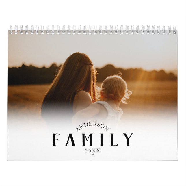 Calendrier Simple Blanc Minimaliste Moderne Photo Famille (Protection)