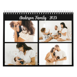 Calendrier Simple Calligraphie Famille Photo Collage noir
