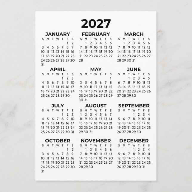 Calendrier simple carte vue annuelle 2027 (Devant)