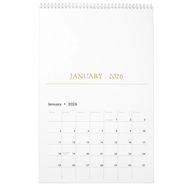 Calendrier Simple Clean Typography Design (Jan 2026)