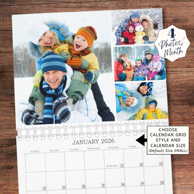 Calendrier Simple Collage Photo Personnalisé 4 Par Mois (Créateur téléchargé)