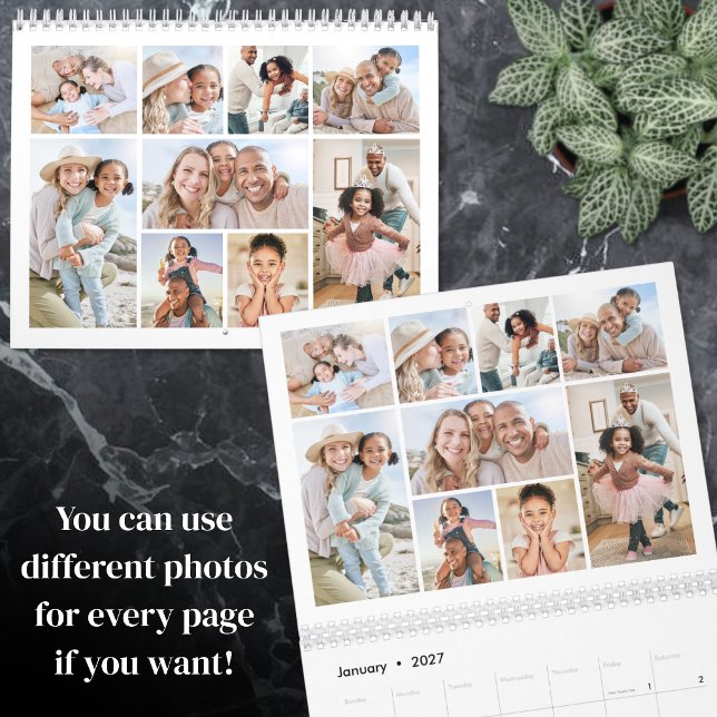 Calendrier Simple Élégant Collage de plus de 100 Photos (Simple Elegant 100+ Photo Collage Calendar)