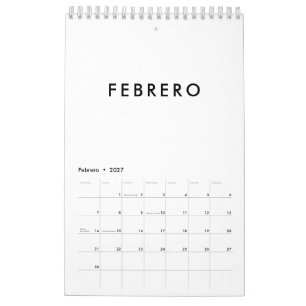 Calendrier Simple Élégant Minimaliste Noir et Blanc Espagnol