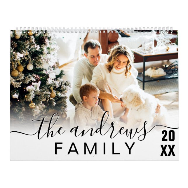 Calendrier Simple Élégant script manuscrit photo de famille (Protection)