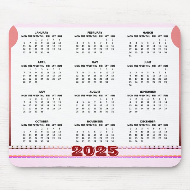 Calendrier simple et mignon 2025 Tapis de souris (Devant)
