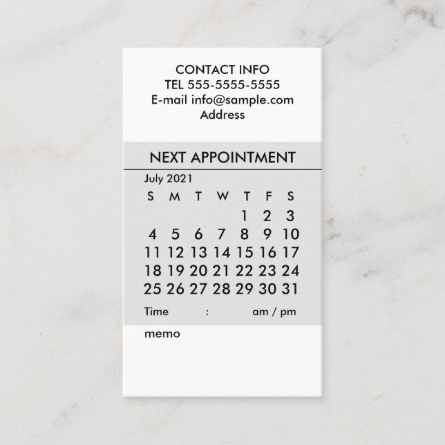 Calendrier simple Juillet 2021 Carte de visite (Devant)