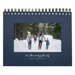 Calendrier Simple marine bleu herringbone tweeté famille clas