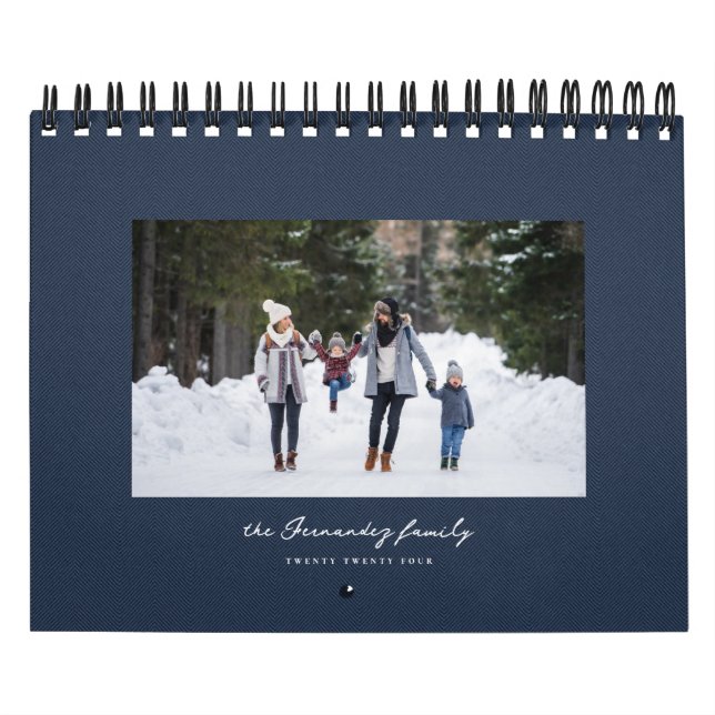 Calendrier Simple marine bleu herringbone tweeté famille clas (Protection)