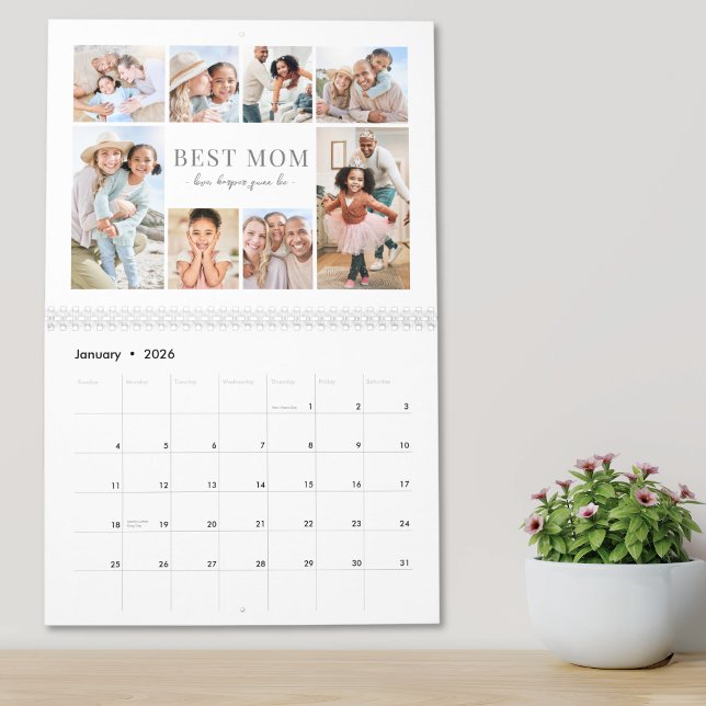 Calendrier Simple Meilleure Maman Collage de Photos (Simple Best Mom Photo Collage Calendar)