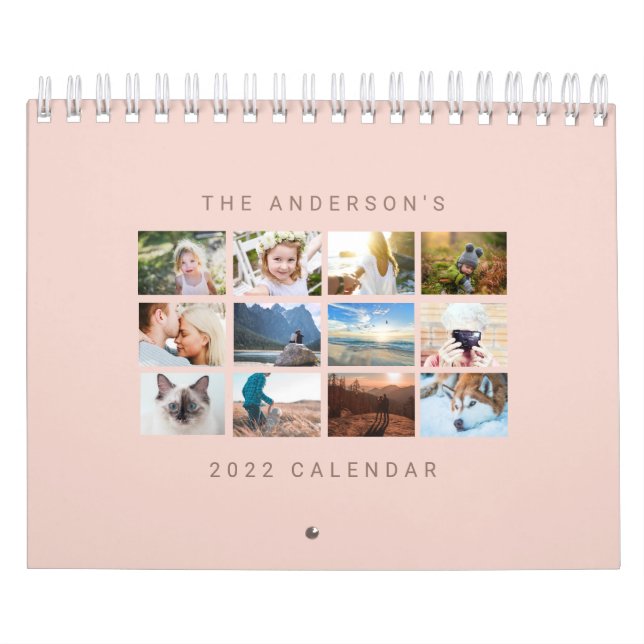 Calendrier Simple Minimaliste Personnalisé 2022 Pink Photo (Protection)