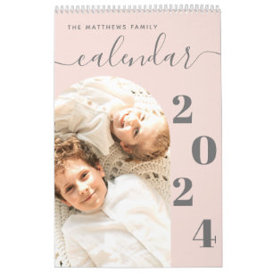 Calendrier Simple moderne Blush Pink Personnalisé Photo Plann