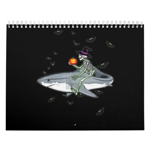 Calendrier Skeleton équitation requin - Drôle cadeau Hallowee (Protection)