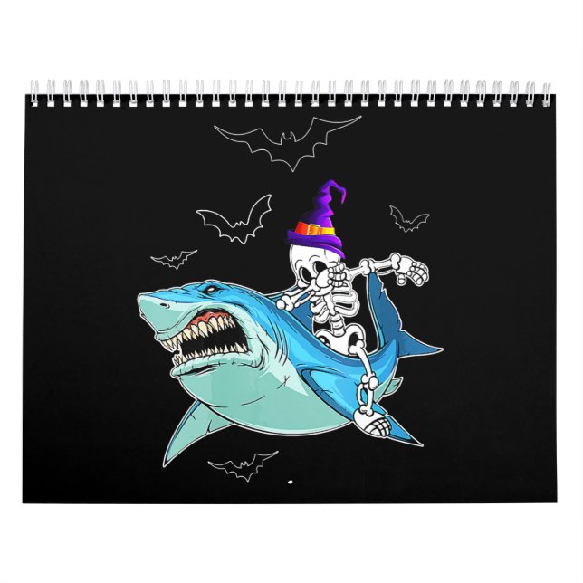 Calendrier Skeleton équitation requin drôle - Crazy Halloween (Protection)
