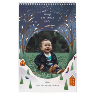 Calendrier Snowy Village Winter Scene Photo de Noël