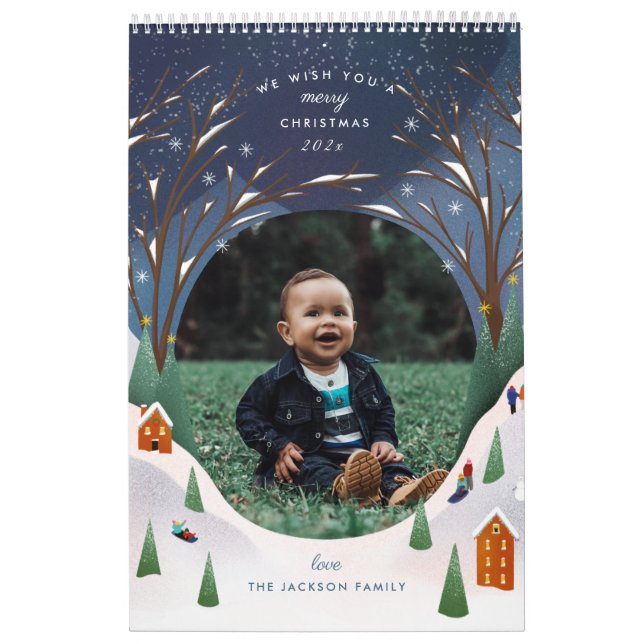 Calendrier Snowy Village Winter Scene Photo de Noël (Protection)