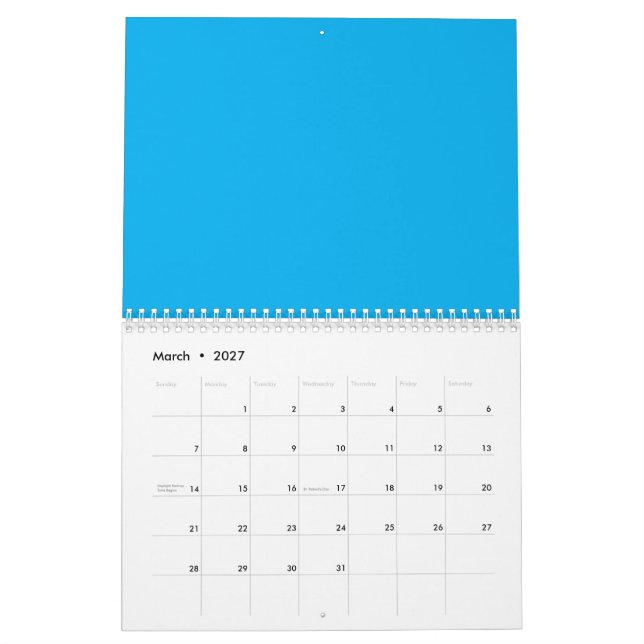 Calendrier Solid Cyan Blue Background | Summer Minimal Style (Mar 2027)