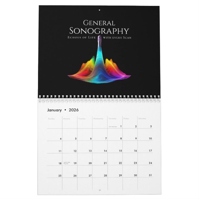 Calendrier Sonographie Générale - Ondes Ultrasoniques Colorée (Jan 2026)