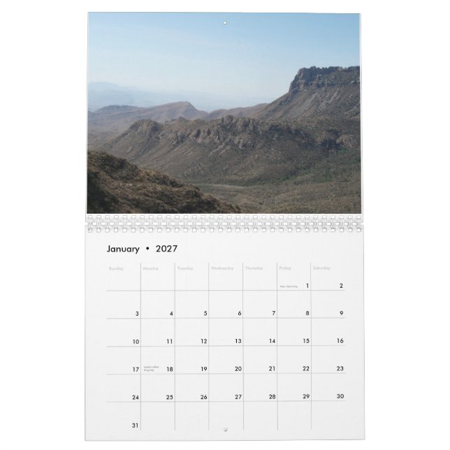 Calendrier Souvenirs de la Texas-Photographie (Jan 2027)