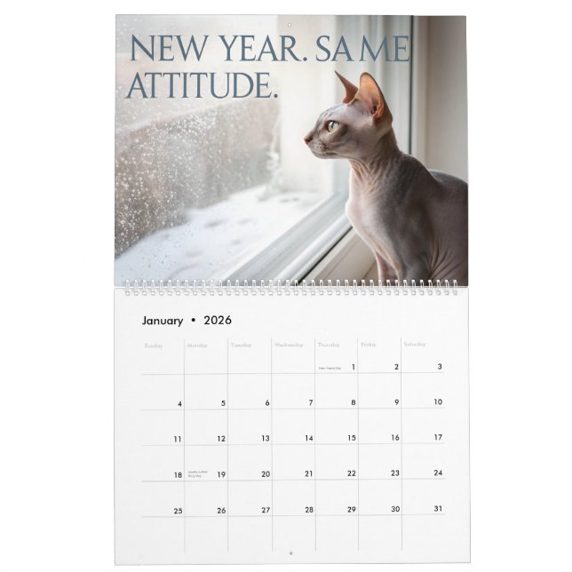 Calendrier Sphynx Speaks: Editable Monthly Cat Humor Art (Jan 2026)