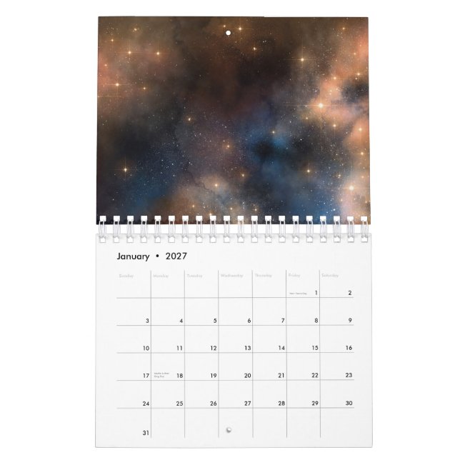 Calendrier Starry Stars Space Galaxy Blue Black Motif (Jan 2027)