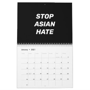 Calendrier Stop Asian Hate noir et blanc typographie moderne