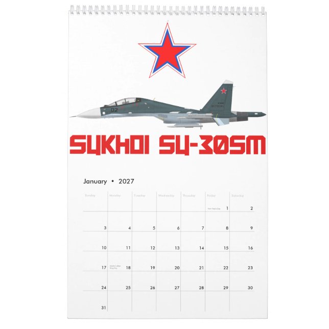 Calendrier Sukhoi Su-30SM Russian Air Force VKS (Jan 2027)