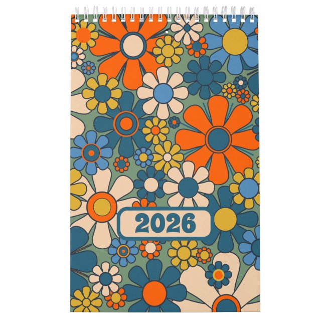 Calendrier Super Retro 60s les années 70 Floral Pattern 2025 (Protection)