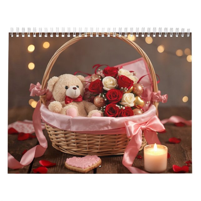 Calendrier Teddy Rose Basket Romantic Valentine Desk  (Protection)