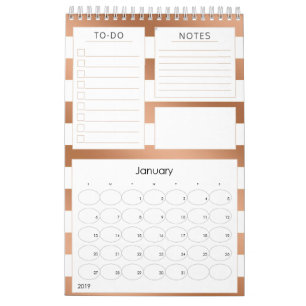 Calendrier Tendance Rose Gold Stripes Annuel Mois Planner