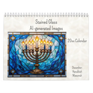 Calendrier Thème de Hanukkah de décembre en vitrail généré pa