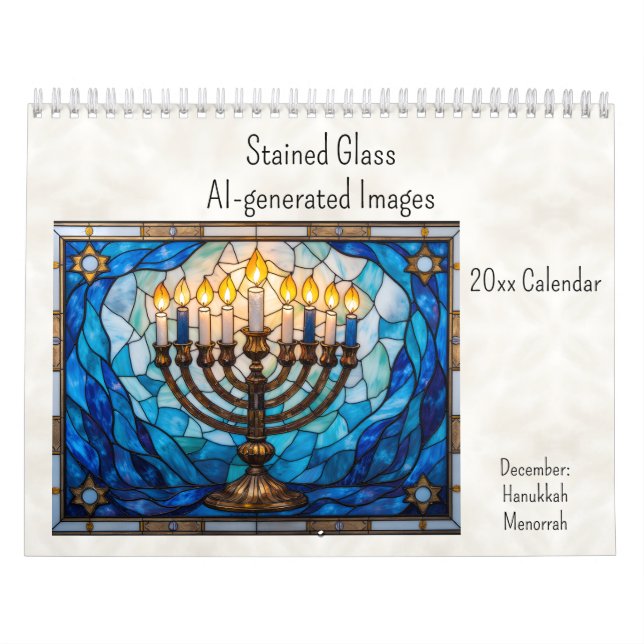 Calendrier Thème de Hanukkah de style vitrail pour décembre (Protection)