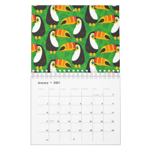 Calendrier Toucan Bird Beak Vert Feuilles Animaux tropicaux