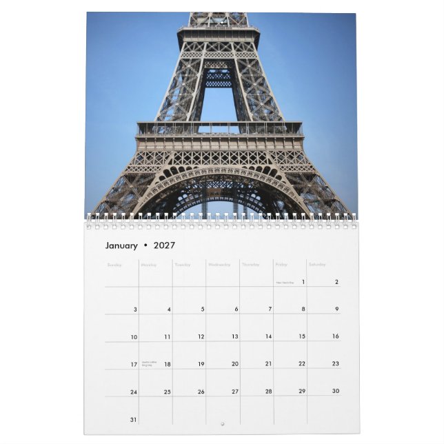 Calendrier Tour Eiffel romantique Paris 2015 (Jan 2027)