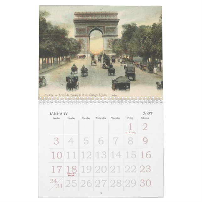 Calendrier tour eiffle, VintageCartes postales de Paris à l'E (Jan 2027)