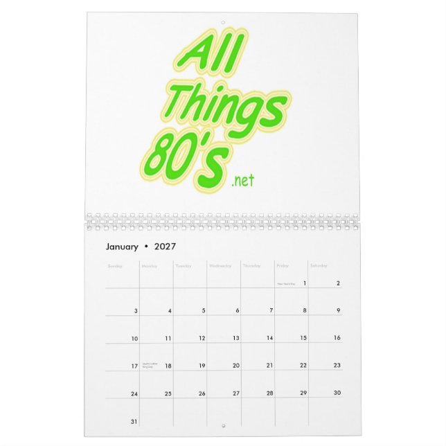 Calendrier Toutes les années 80 Calandar de choses (Jan 2027)