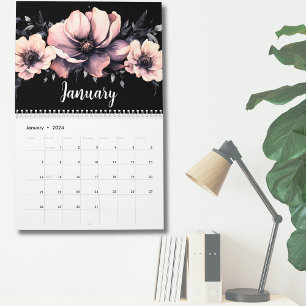 Calendrier Trendy mignon moderne rose noir floral