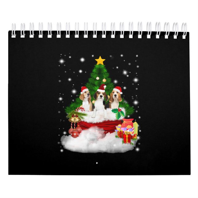 Calendrier Trois Père Noël Beagle Avec Arbre De Noël (Protection)