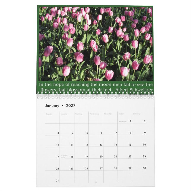Calendrier Tulipes avec des citations et des énonciations (Jan 2027)