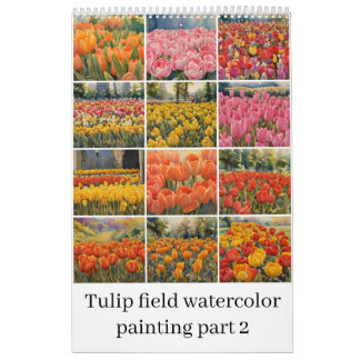 Calendrier Tulipes champ aquarelle peinture 2
